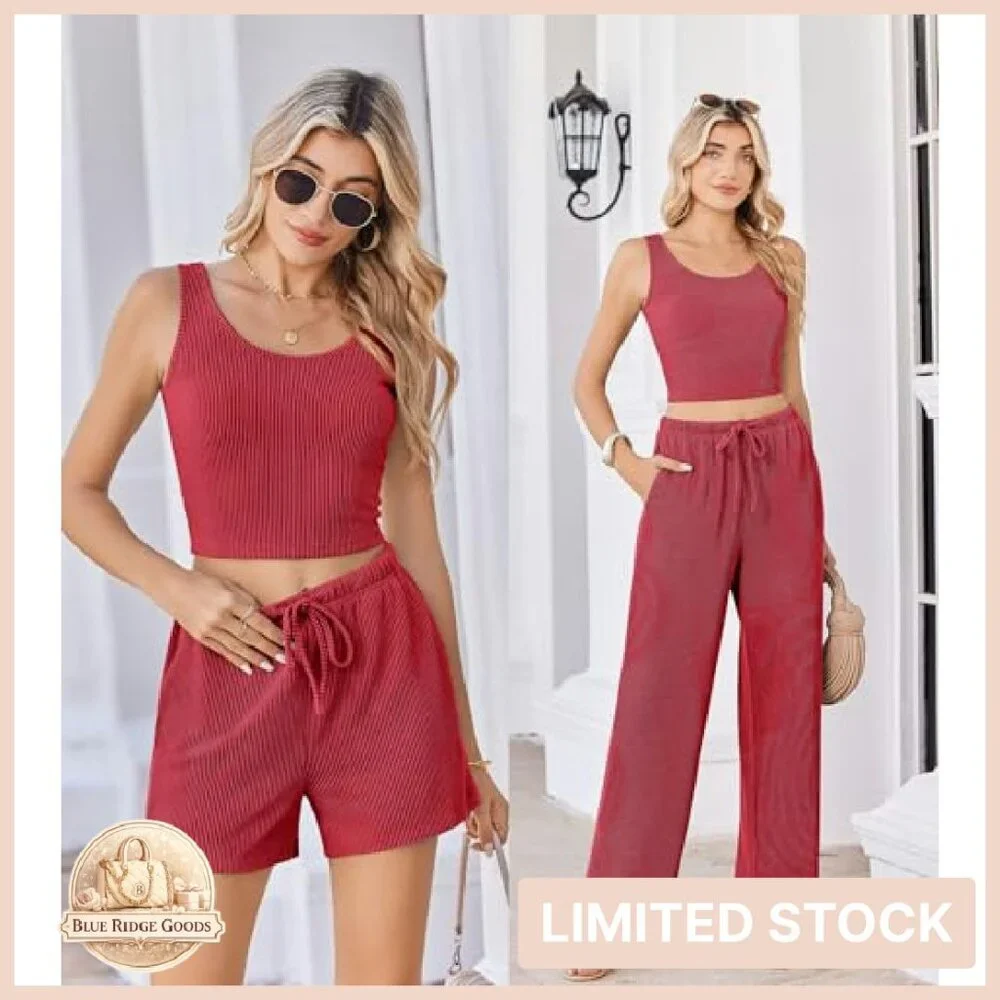Ribbed Lounge Set Crop Top Shorts Pants Soft Pajama Y2K Chic Vacation Outfits